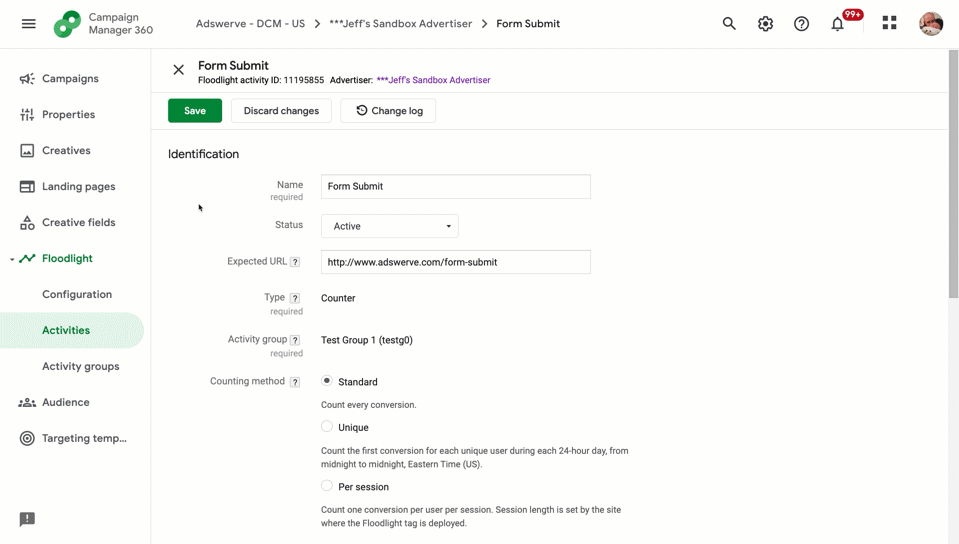 Example of a CM360 Custom Floodlight Variable (CFV) coding in the Floodlight Tag Preview window.