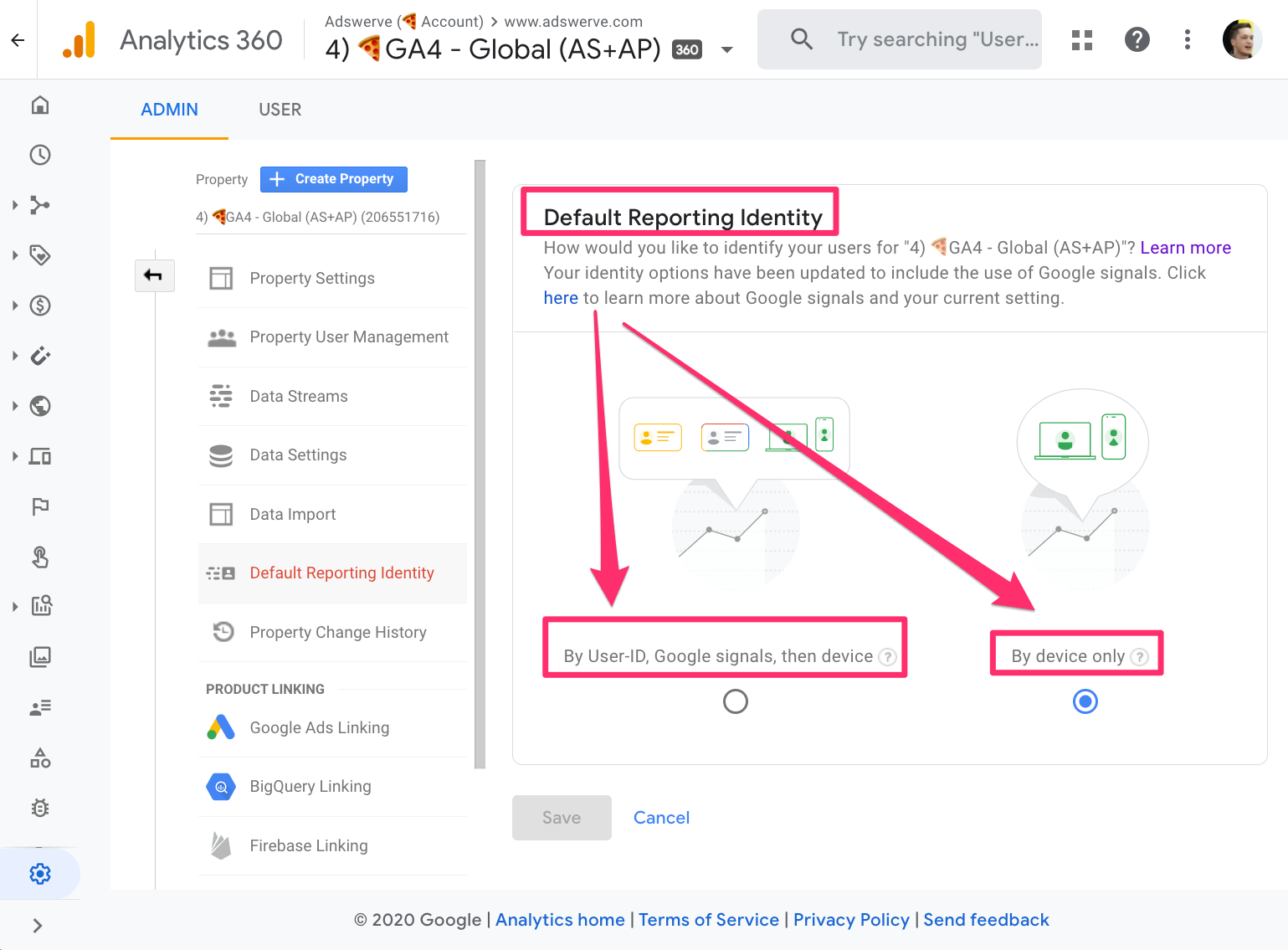 Default Reporting Identity - Google Analytics 4