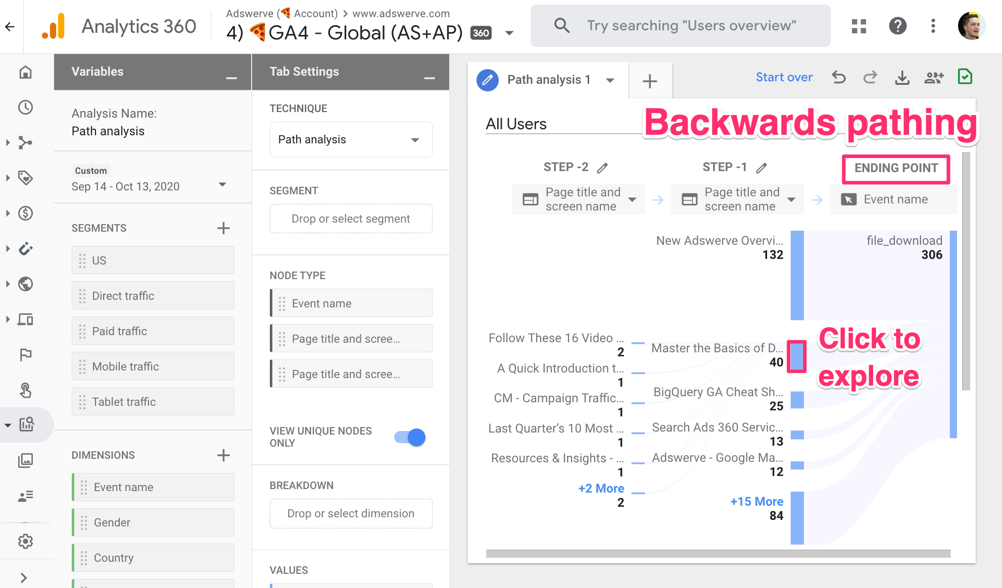 Backwards Pathing - Google Analytics 4