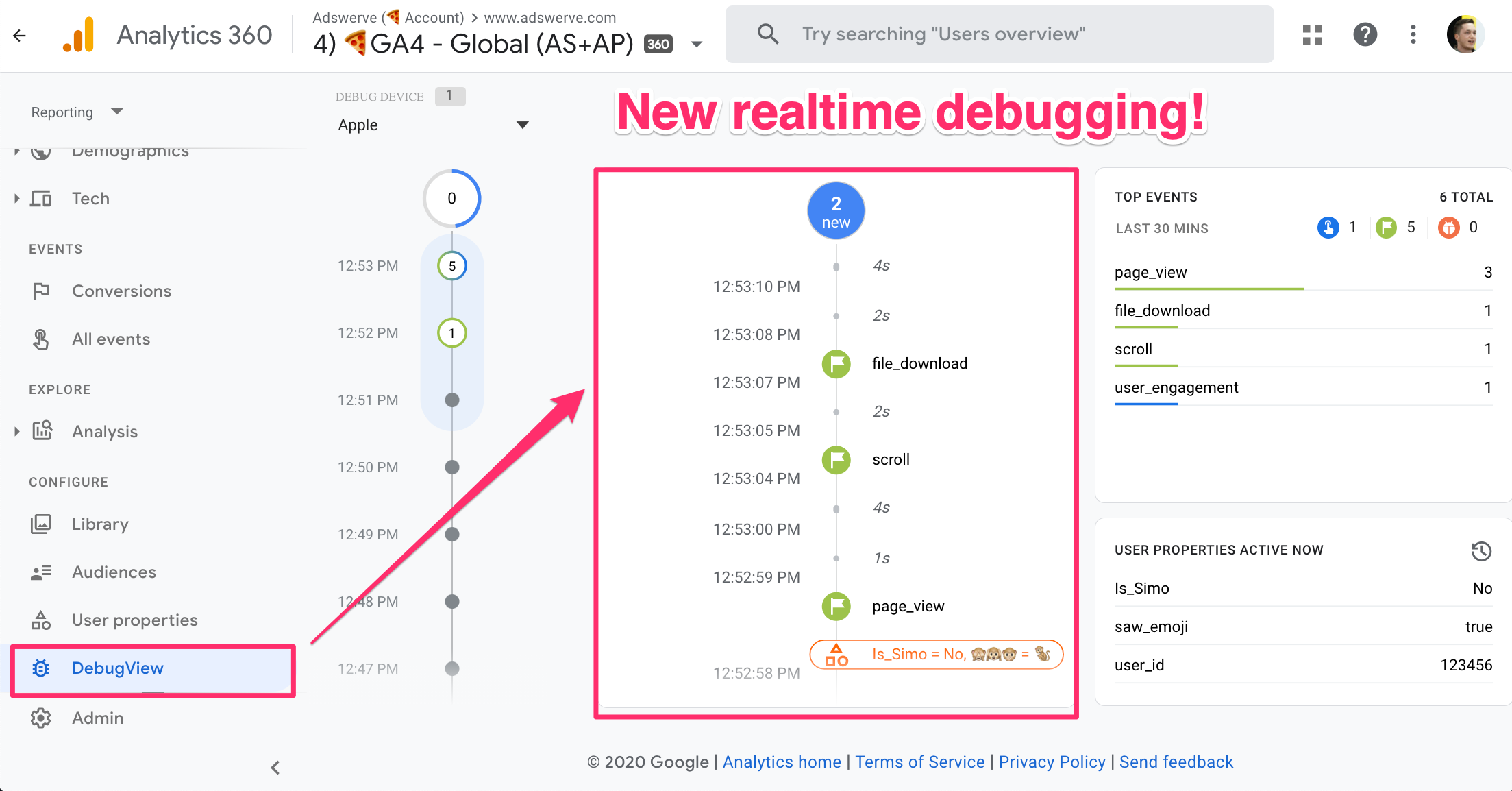 DebugView - Google Analytics 4