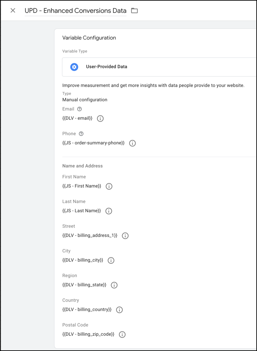 Enhanced  conversion data example