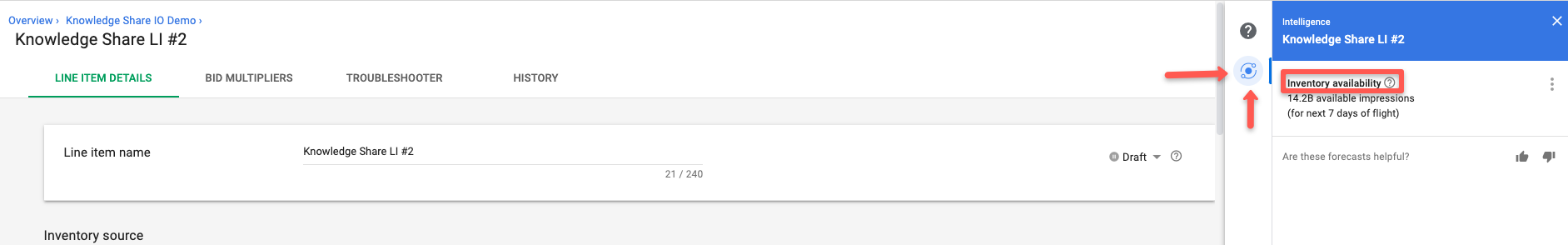 Example of DV360 Line Item Reach Widget