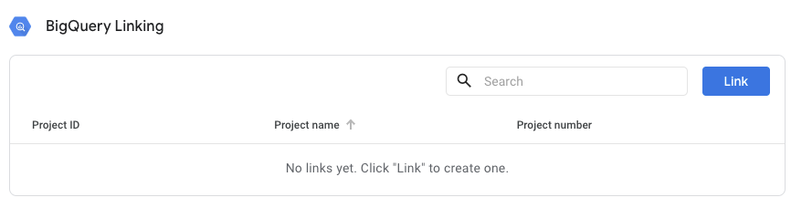 Location of the BigQuery Linking button