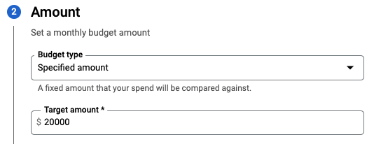 Demonstration of setting a monthly budget amount for Google Cloud budget alerts