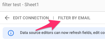 screenshot of filter by email function in data studio.