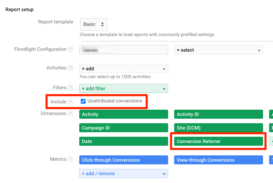 How to include unattributed conversions in a CM360 floodlight report.