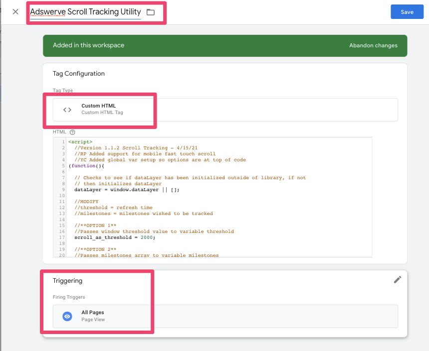 Creating a custom html tag in GTM